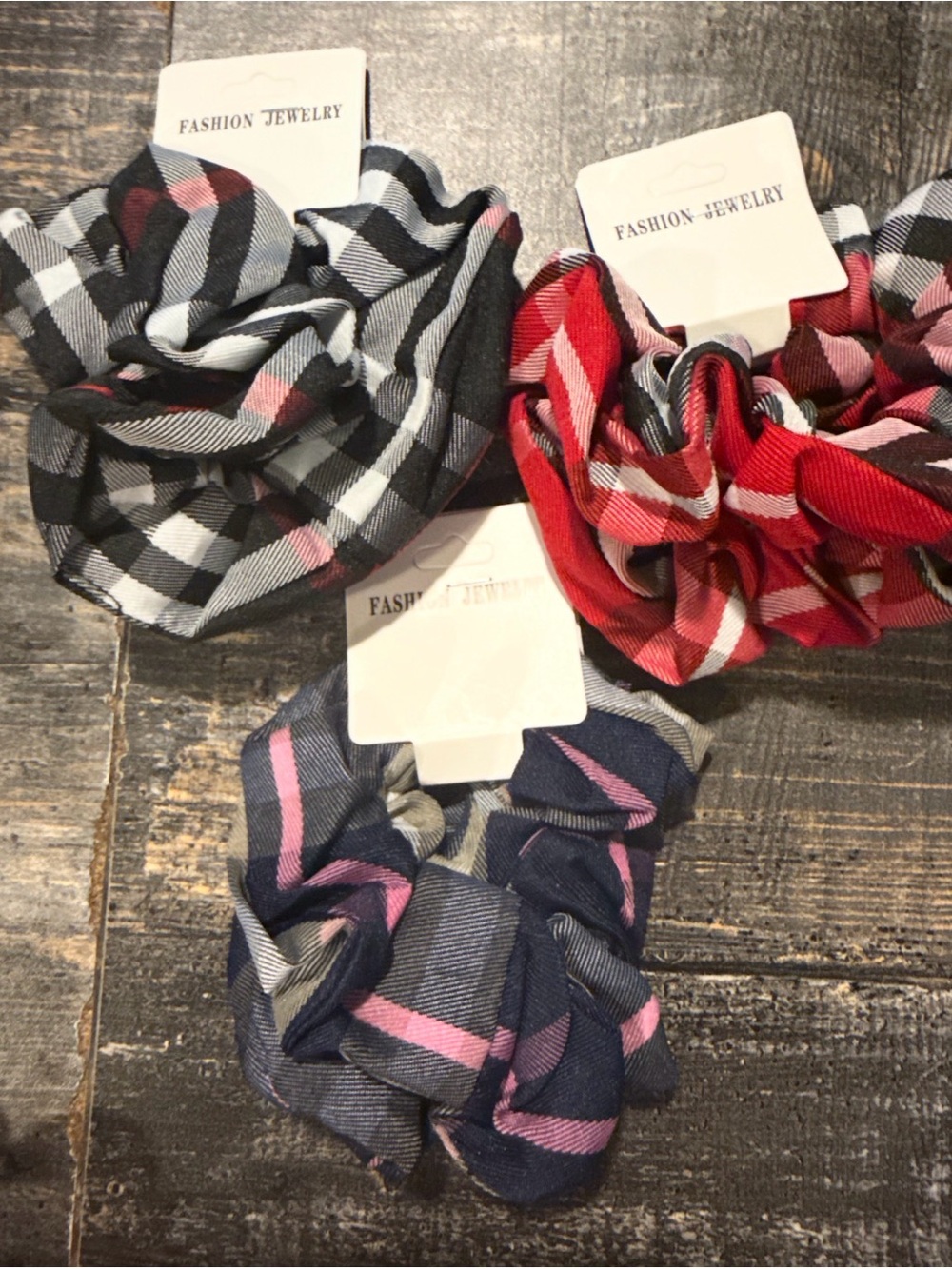 Fashion Jewelry Plaid Scrunchie - Black, Red, Navy
